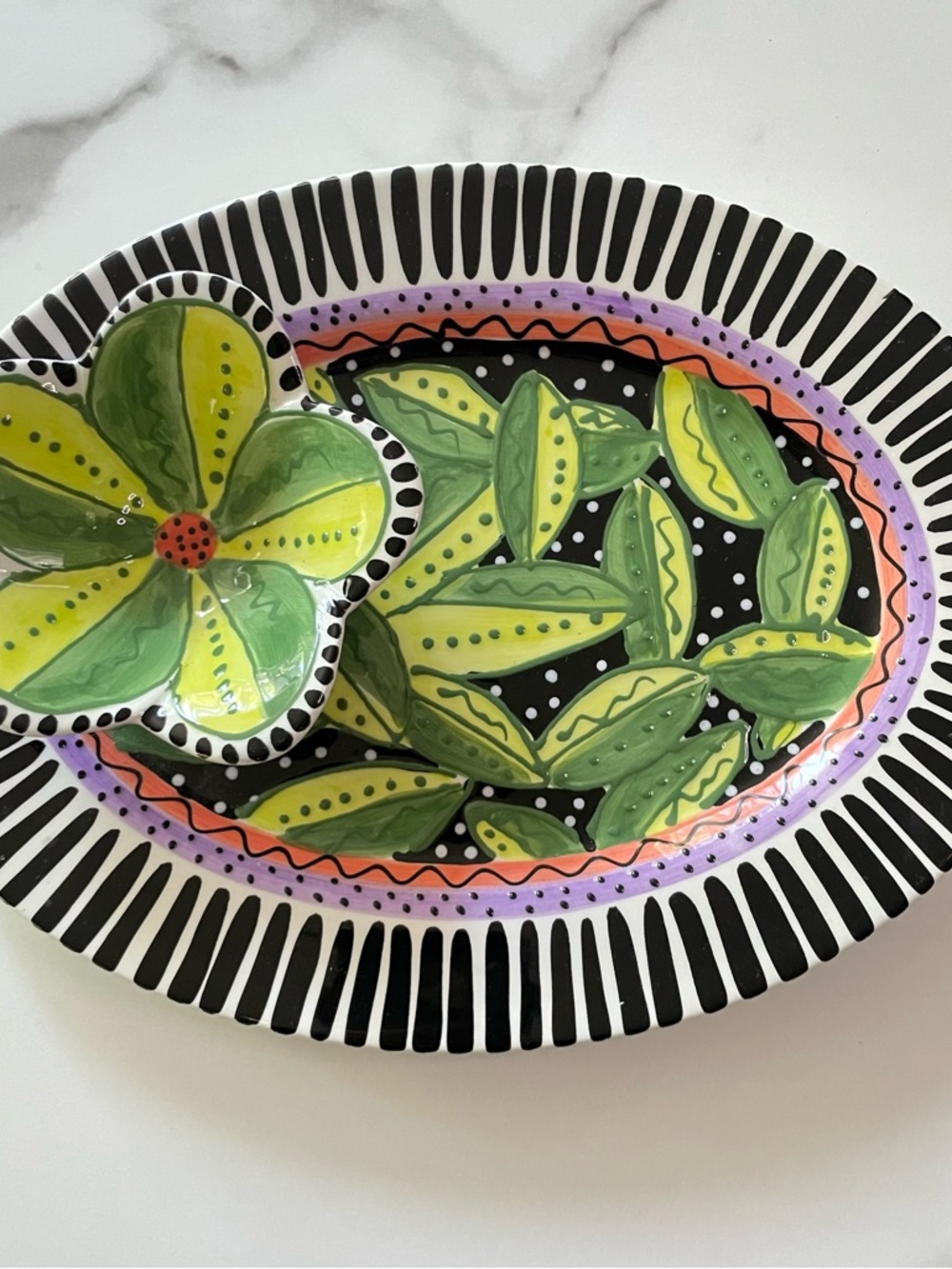 Caroline Forbis Enesco Whimsical Hand Painted Chip And Dip Dish